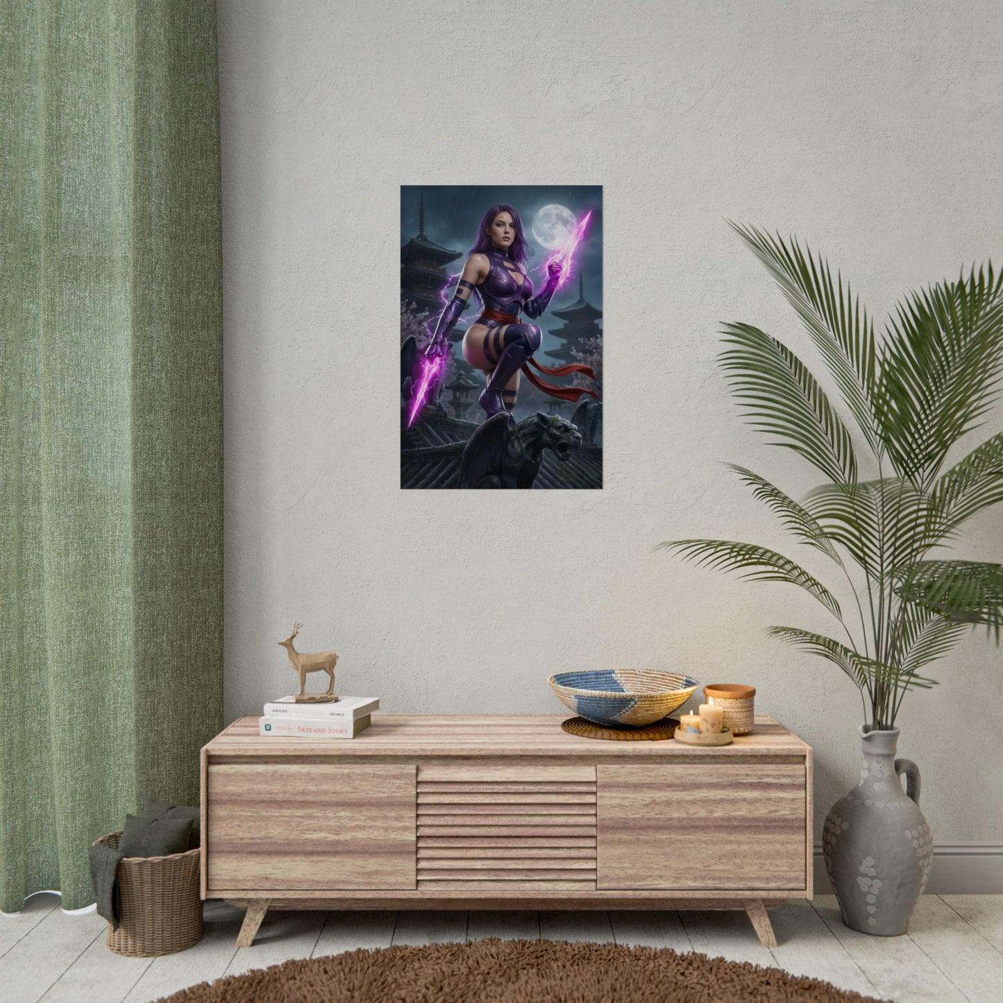 Psylocke Poster, Marvel Art Print – Iconic Mutant Ninja Heroine displayed in modern gamer room decor