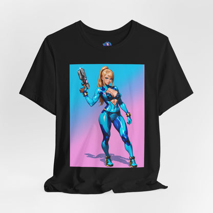 Samus Aran Grafik-T-Shirt | Sci-Fi-Kopfgeldjäger-T-Shirt für Gamer | Anime-Kriegerinnen-Shirt