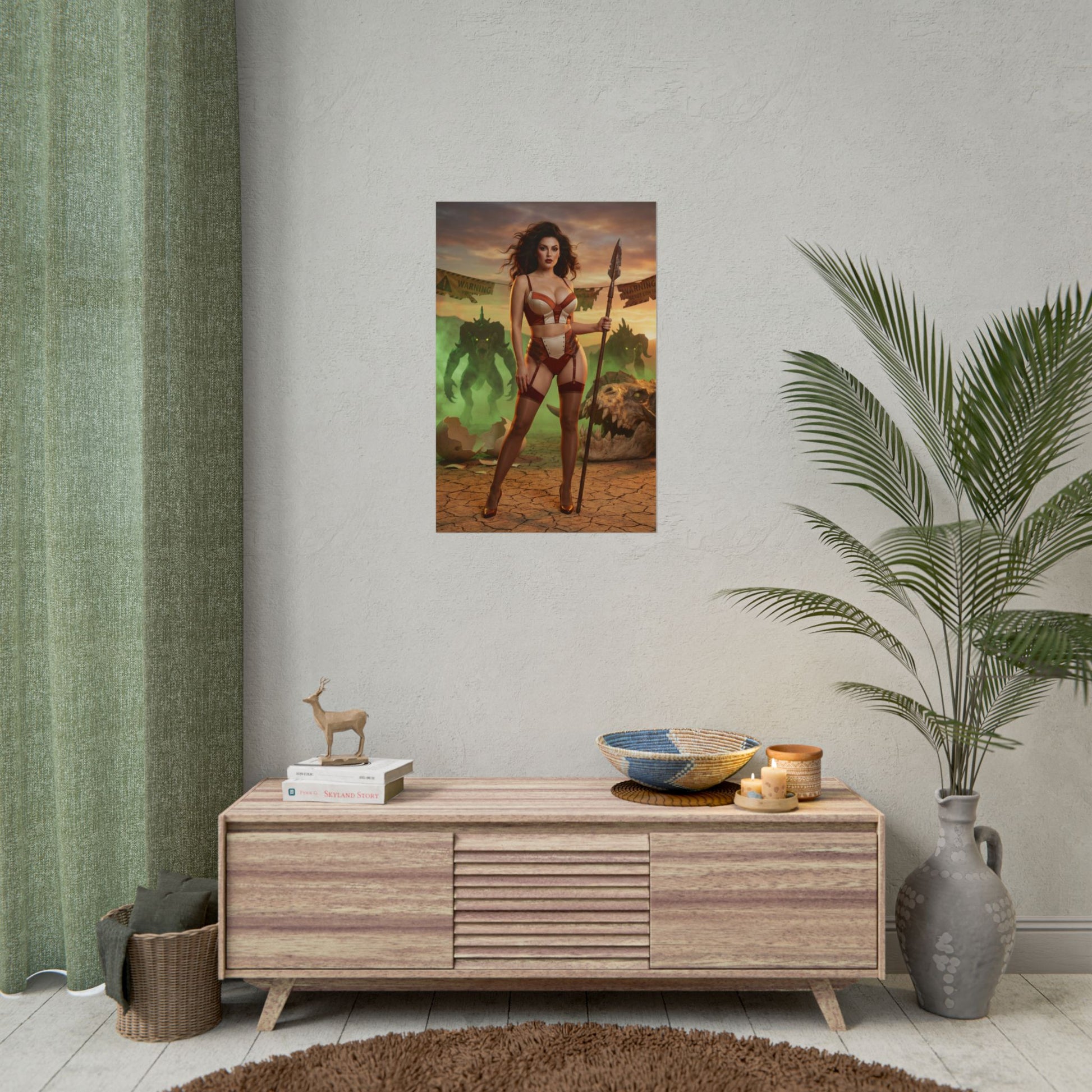 Fallout Battle Woman Poster / Fallout Battle Wall Art / Fallout Battle Art Print / Fallout Poster featuring a fierce woman warrior in a post-apocalyptic scene