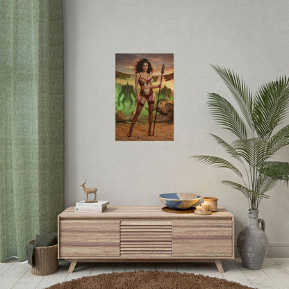 Fallout Battle Woman Poster / Fallout Battle Wall Art / Fallout Battle Art Print / Fallout Poster featuring a fierce woman warrior in a post-apocalyptic scene