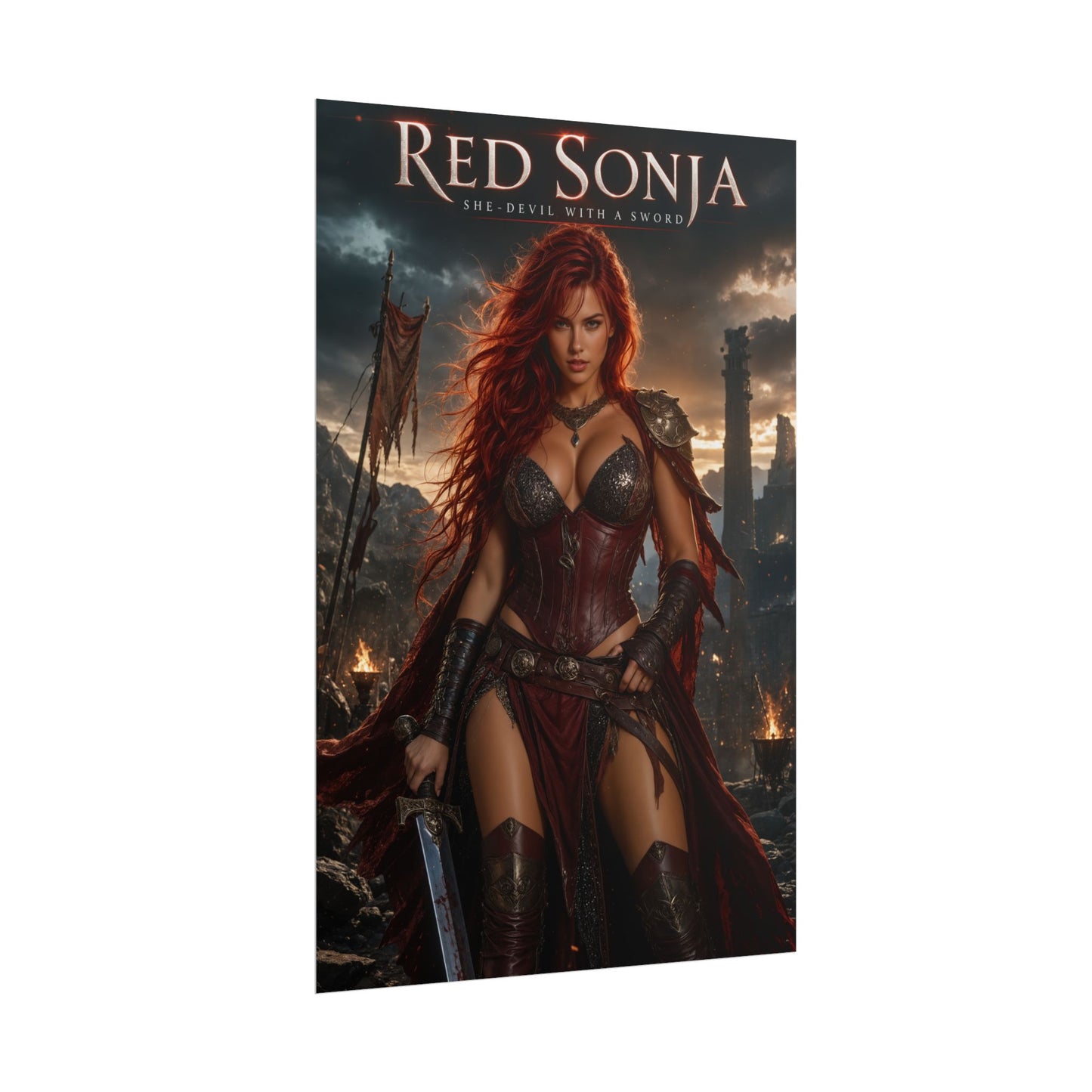 Red Sonja Poster, Fantasy Wall Art, Barbarian Warrior Print, Gamer Decor