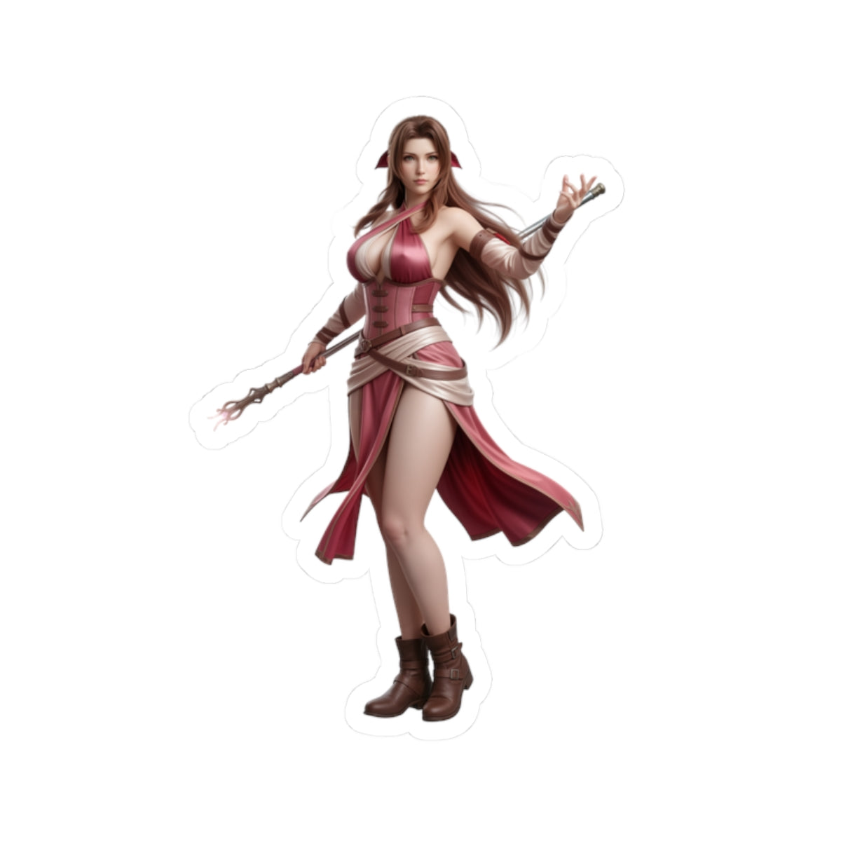 Aerith Sticker – Fantasy Game Vinyl Sticker for Laptops & Indoor Decor, glossy durable vinyl character decal for laptops and indoor decor