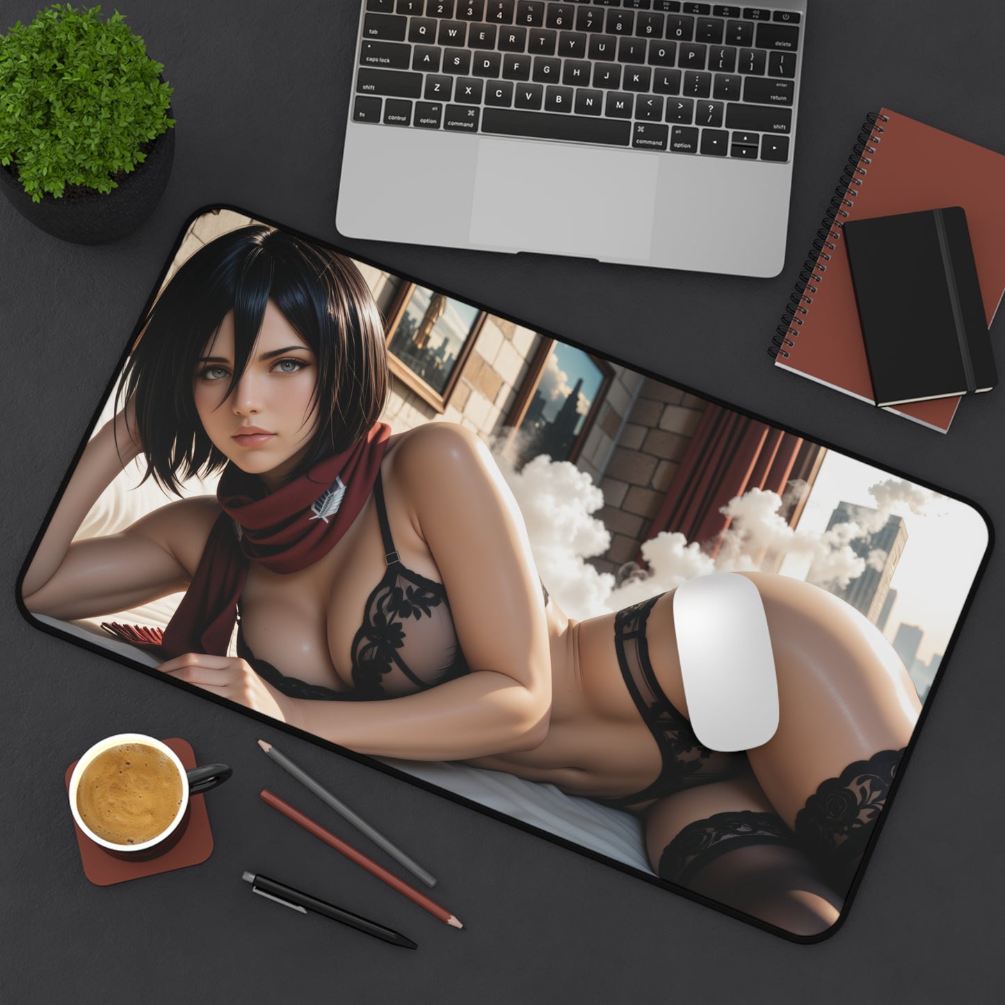 Mikasa Ackerman Gaming Mouse Pad, Attack on Titan Desk Mat, Anime Warrior Setup
