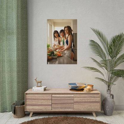Tifa Aerith Yuffie Poster, Final Fantasy VII Art Print, Iconic RPG Trio wall art displayed in a modern gaming room