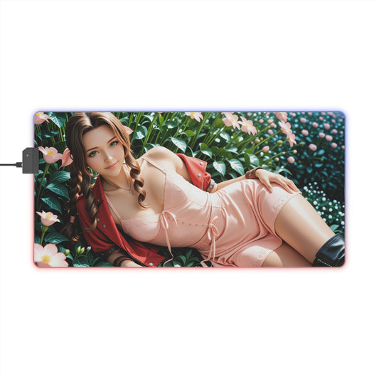 Aerith Desk Mat – LED RGB Pad, Waifu Anime Girl Gaming Setup
