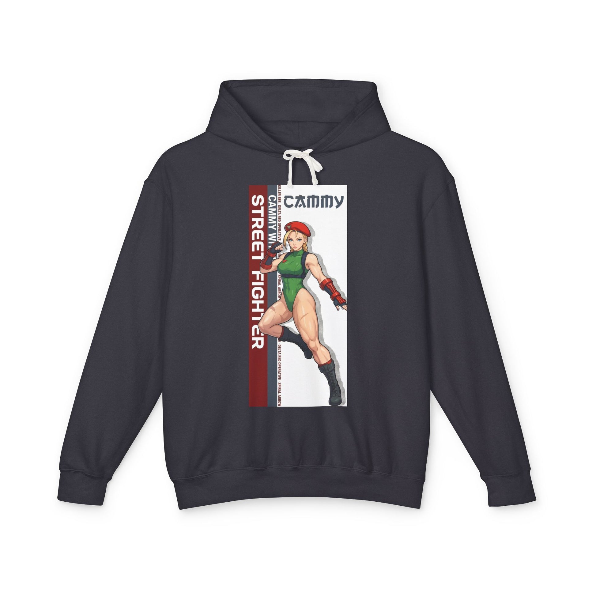 Cammy Hoodie | Street Fighter Hoodie | Anime Fighter Girl Pullover - dark pullover with bold Cammy anime fighter illustration