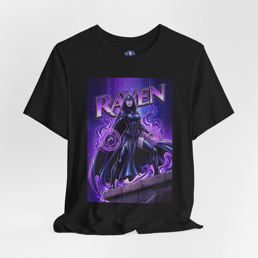 Raven T-Shirt | DC Comics Anime Tee for Gamers & Fans - purple Raven illustration on Bella Canvas 3001 unisex tee