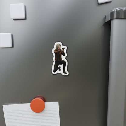 Grace Ashcroft Magnet, Resident Evil Fridge Magnet, Survival Horror Game Decor – vinyl fridge magnet showing Grace Ashcroft aiming a gun, matte finish