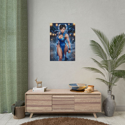 Chun Li Street Fighter Poster Martial Artist Woman Wall Art Blue Outfit Fighter Girl Print Gaming Room Decor Gift