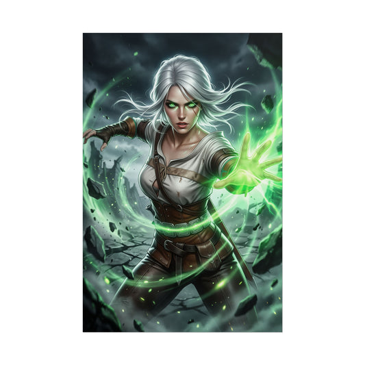 Ciri Witcher Poster Fantasy Woman Wall Art White Hair Girl Print Sword Warrior Character Gaming Room Decor Gift