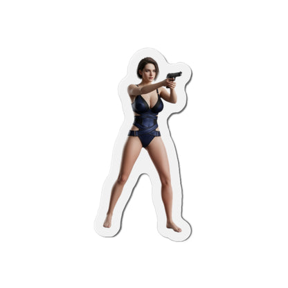 Alt Tag: Jill Valentine Magnet – Resident Evil Heroine Fridge Magnet, Game Decor high‑res die-cut vinyl magnet showing Jill aiming a handgun