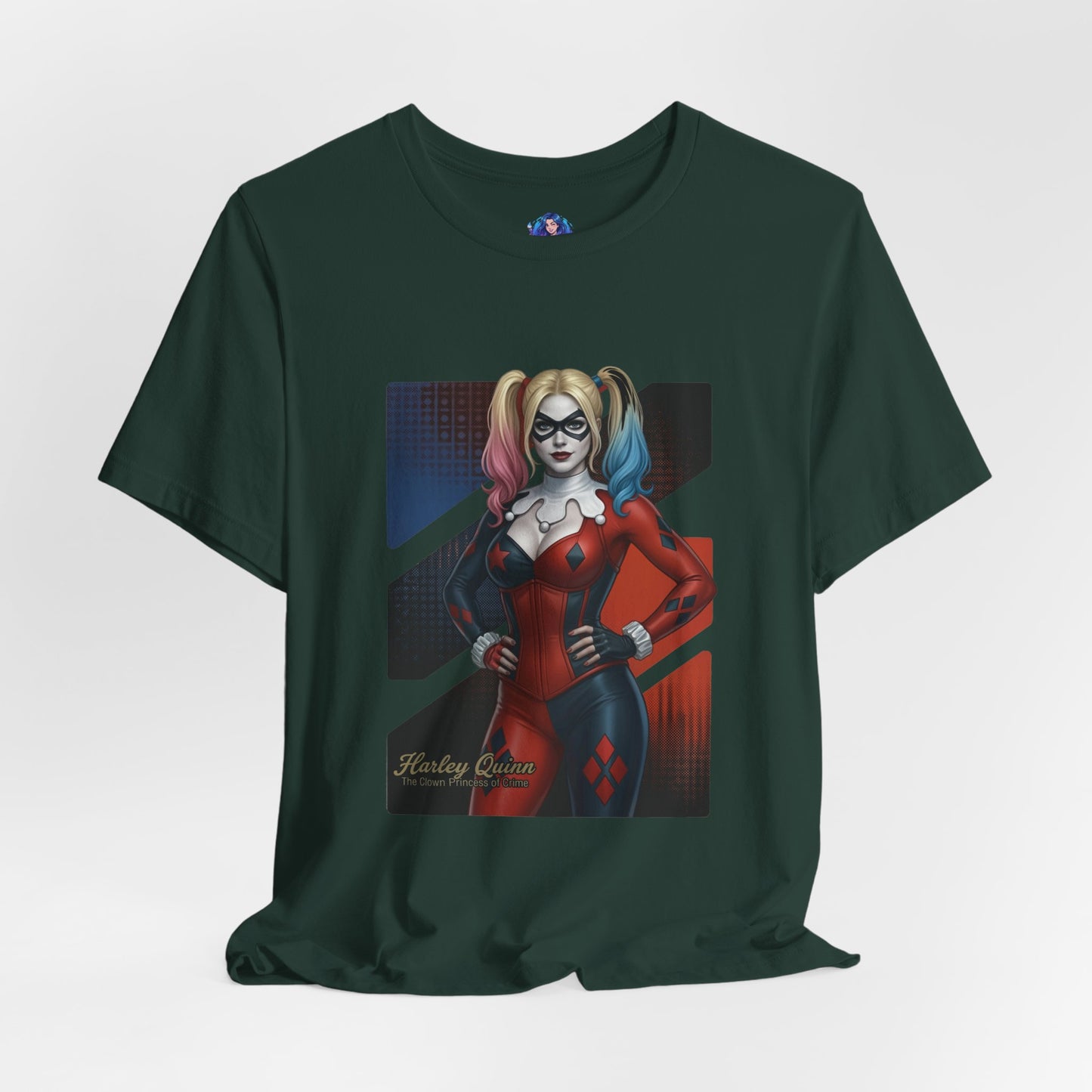 Harley Quinn T-Shirt | DC Comics Anime Tee for Gamers & Comic Fans - anime-style Harley Quinn on Bella Canvas 3001 tee