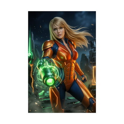 Samus Aran Art Print, Sci Fi Game Poster, Futuristic Warrior Girl Wall Decor, Gaming Room Decor, Gamer Gift