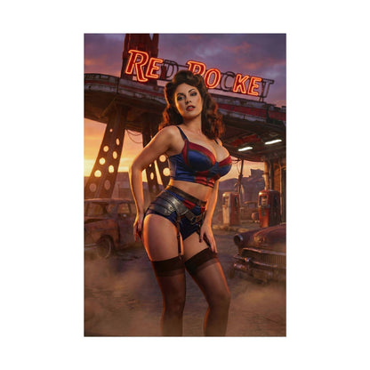 Fallout Pin Up Woman Poster / Fallout Pin Up Wall Art / Fallout Pin Up Art Print / Fallout Poster - retro pin-up woman at Red Rocket station, post-apocalyptic style