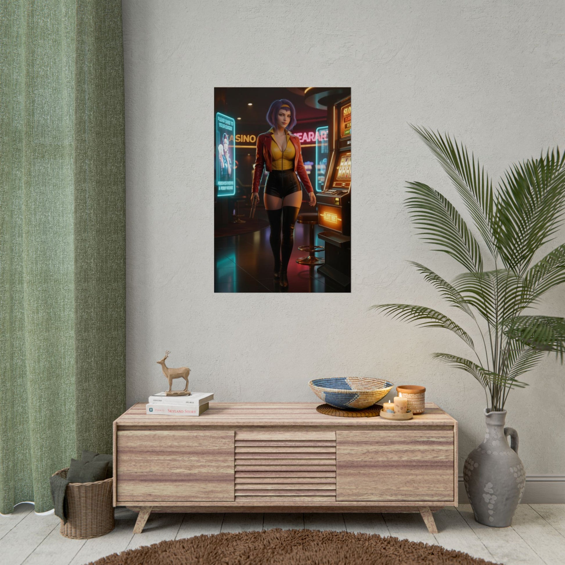 Faye Valentine Poster, Cowboy Bebop Art Print – Anime Wall Art hanging above console in gamer room decor