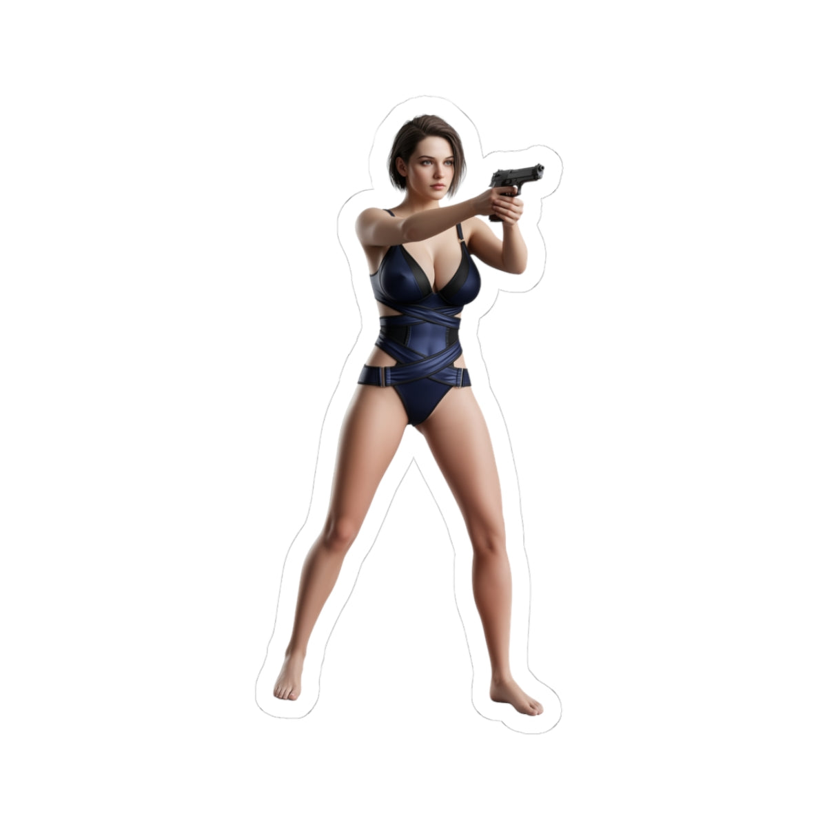 Jill Valentine Sticker – Survival Game Vinyl Sticker for Laptops & Indoor Decor showing tactical female character aiming pistol, glossy durable vinyl cut-out