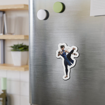 Chun-Li Magnet – Street Fighter Anime Heroine Fridge Magnet, Game Decor on stainless fridge showing die-cut vinyl anime-style artwork