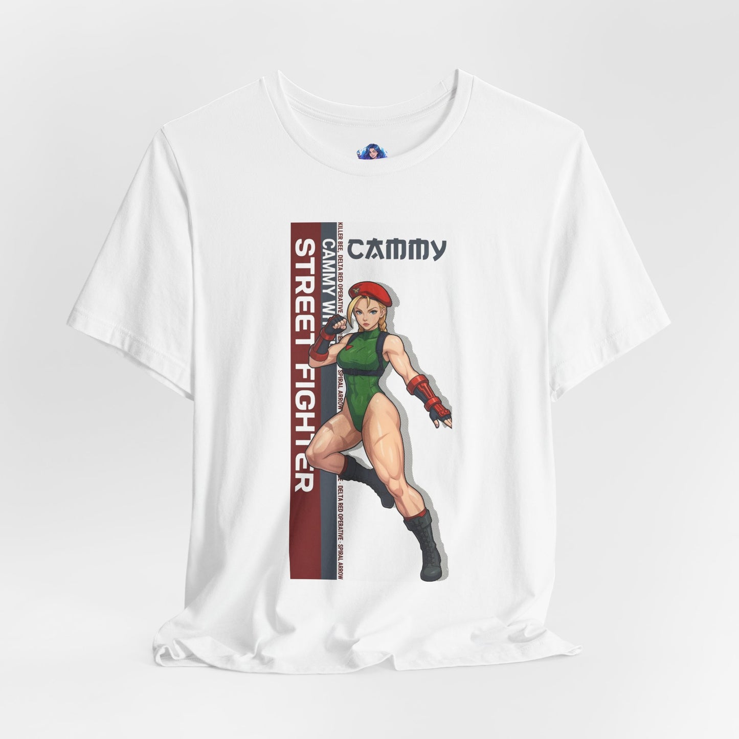 Cammy White T-Shirt | Street Fighter Anime Tee for Gamers & Fighting Game Fans - anime-style Cammy illustration on Bella Canvas white tee