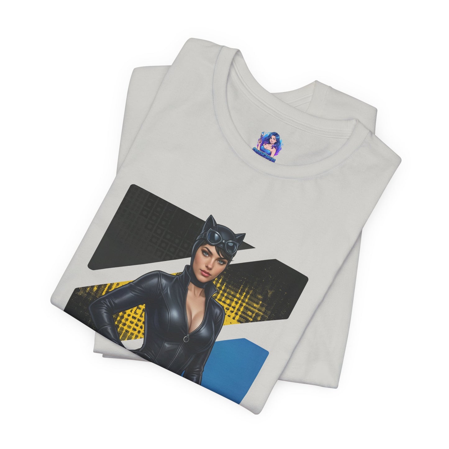 Catwoman T-Shirt | DC Comics Anime Tee for Gamers & Comic Fans - white Bella Canvas tee with anime-style Catwoman illustration