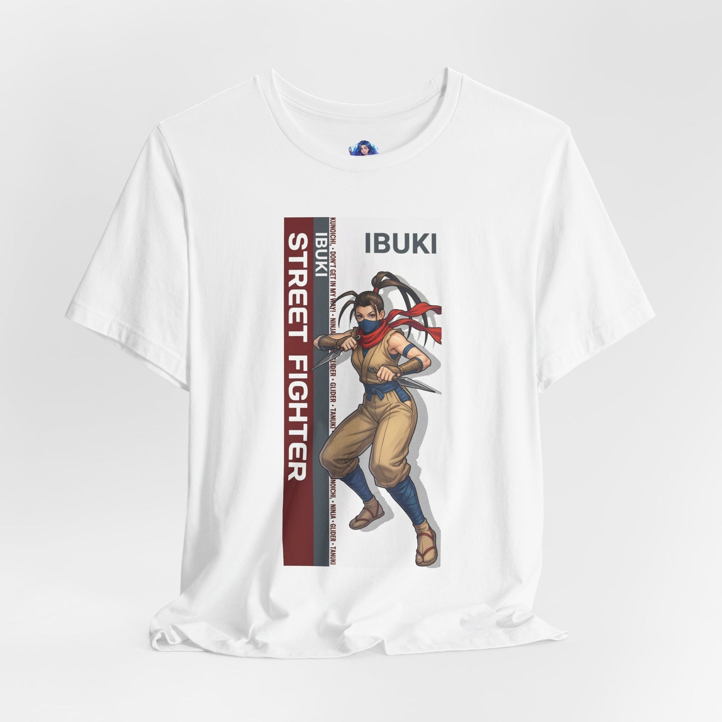 Ibuki T-Shirt | Street Fighter Anime Tee for Gamers & Fighting Game Fans - white Bella Canvas tee with dynamic Ibuki ninja artwork