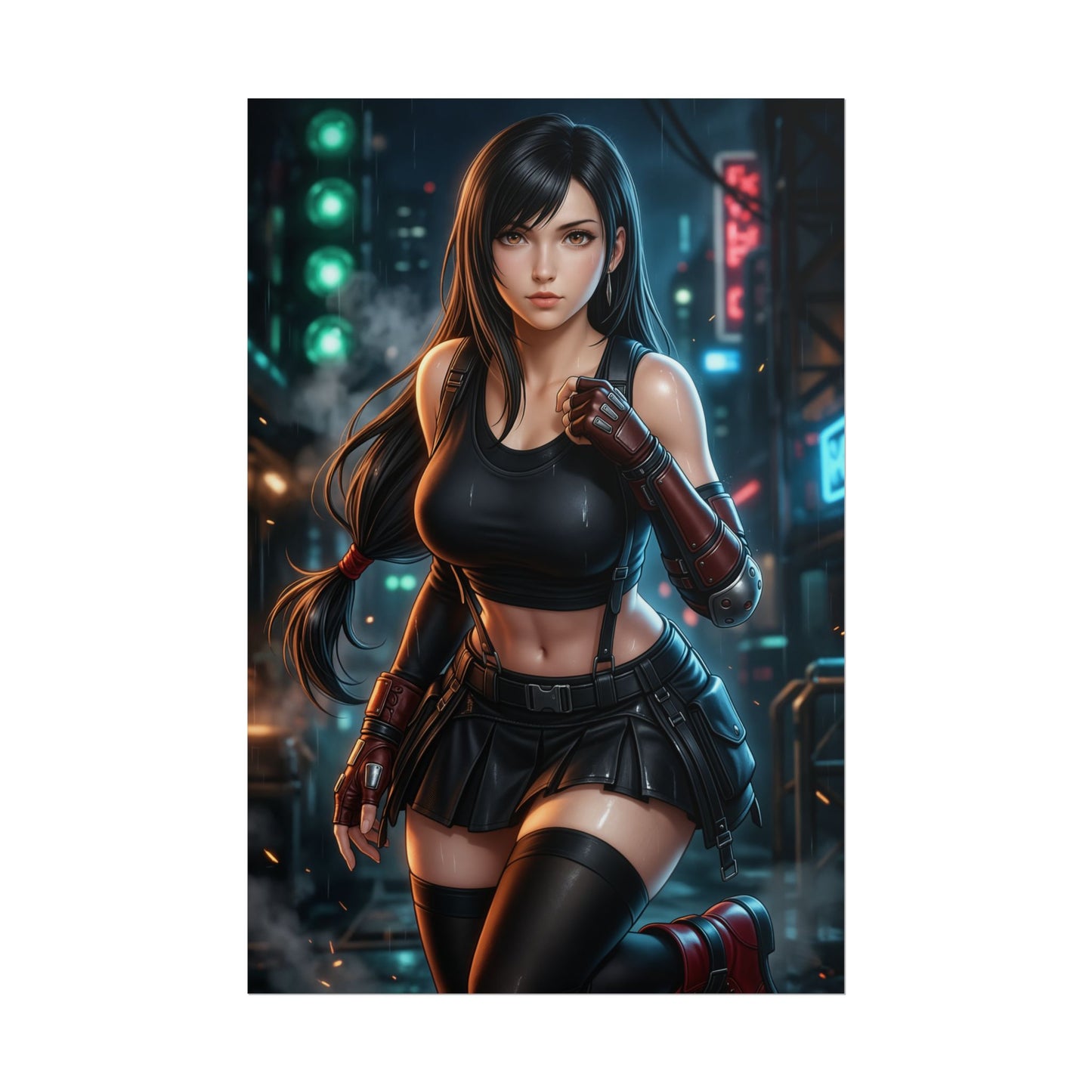 Tifa Lockhart Final Fantasy VII Poster Anime RPG Wall Art Fighter Woman Print Black Hair Girl Gamer Room Decor Gift