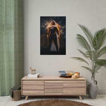 Storm Poster, Marvel X-Men Art Print, Iconic Weather Hero Wall Decor showing Storm in dramatic lightning-filled superhero room poster