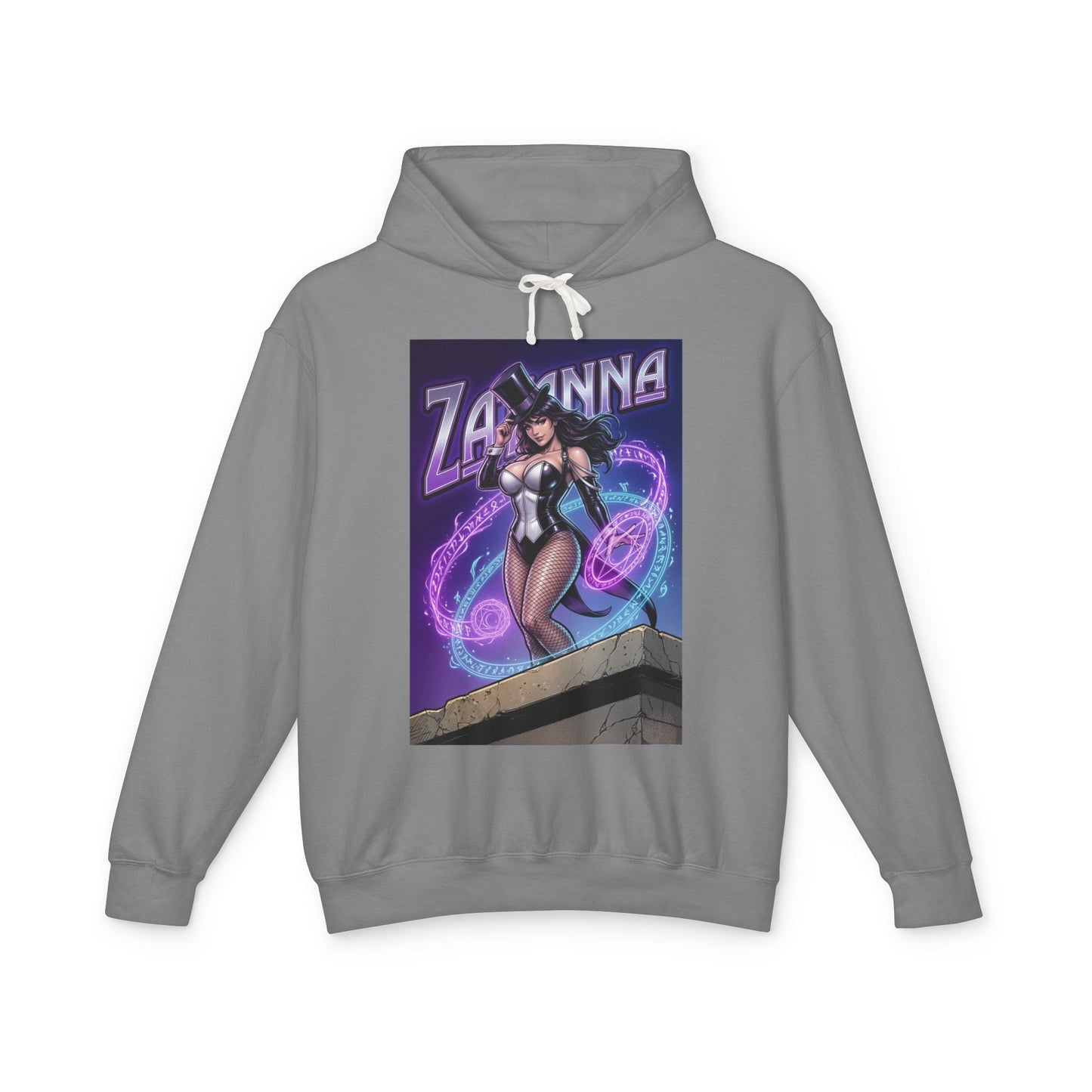 Zatanna Hoodie | DC Magic Hero Hoodie | Master Illusionist Pullover gray streetwear hoodie featuring Zatanna art with magical purple sigils