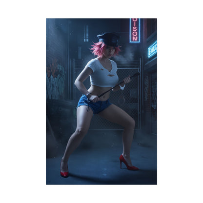 Poison Poster, Street Fighter Art Print – Iconic Fighting Game Heroine: edgy arcade-style wall art of heroine with baton in alley