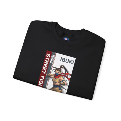 Ibuki Sweatshirt, Street Fighter Crewneck, Agile Ninja Gaming Apparel for Fans - black crewneck with dynamic Ibuki ninja artwork