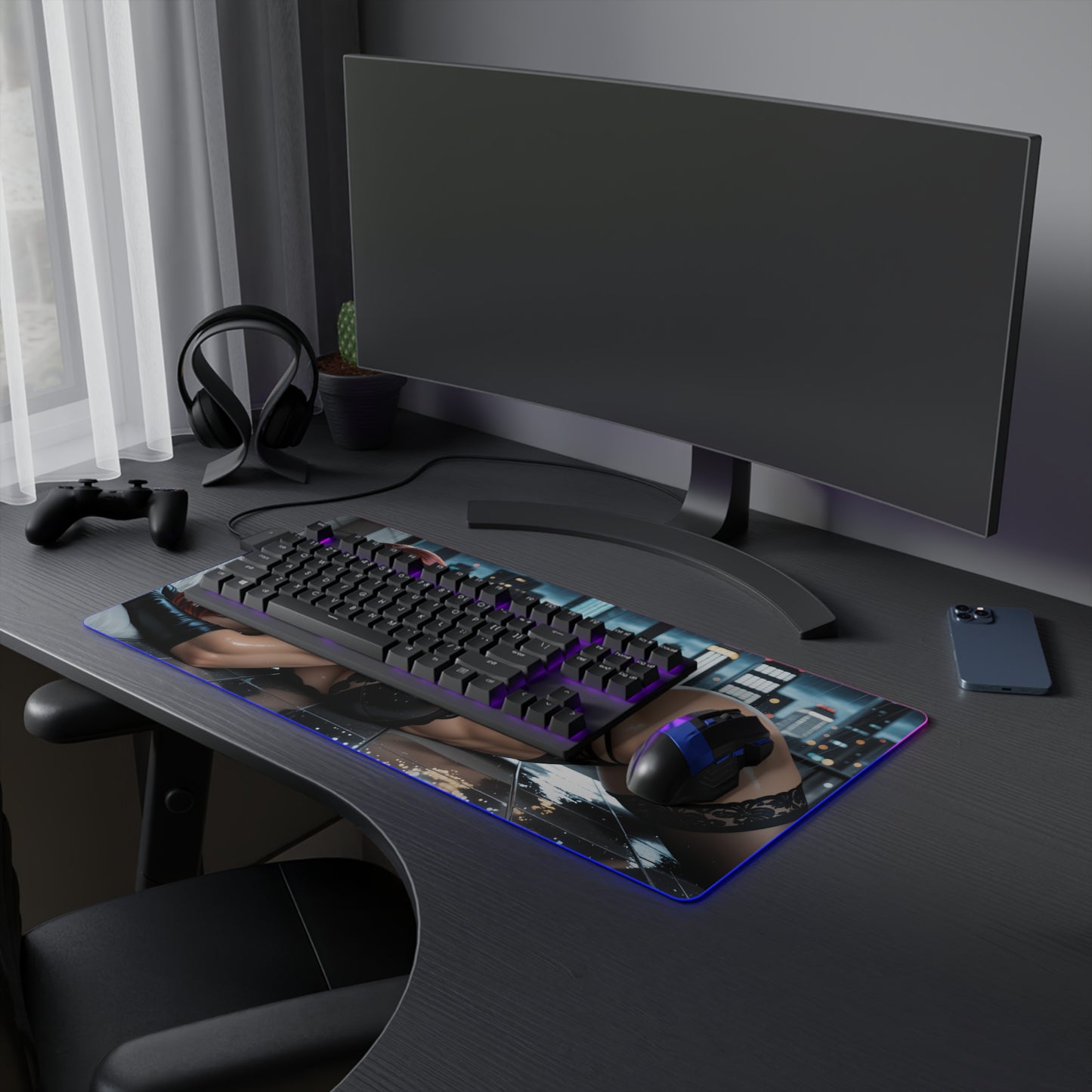Batgirl Desk Mat – LED RGB Pad, Waifu Hero Anime Girl Gaming Setup