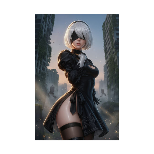 2B NieR Automata Poster Anime Android Girl Wall Art Black Outfit Woman Print Sci Fi Character Gaming Room Decor Gift