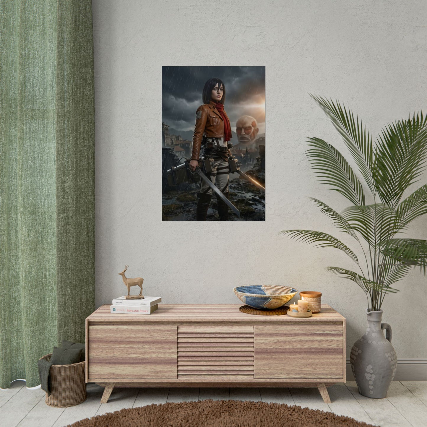 Mikasa Ackerman Poster, Attack on Titan Art Print – Iconic Anime Heroine on modern room wall, dramatic warrior portrait for fans