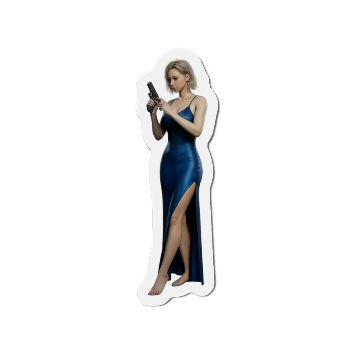 Grace Ashcroft Magnet, Resident Evil Fridge Magnet, Horror Game Decor, Gamer Gift — anime-style Grace Ashcroft holding gun on vinyl fridge magnet
