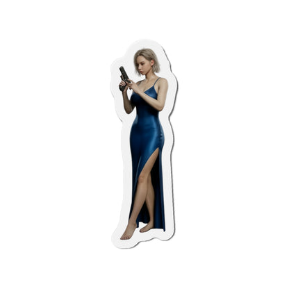 Grace Ashcroft Magnet, Resident Evil Fridge Magnet, Horror Game Decor, Gamer Gift — anime-style Grace Ashcroft holding gun on vinyl fridge magnet