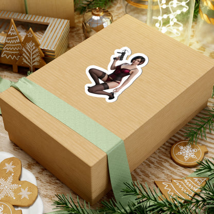 Ada Wong Sticker – Survival Game Vinyl Sticker for Laptops & Indoor Decor on a gift box showing glossy vinyl character art