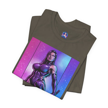 Psylocke T-Shirt | X-Men Anime Style Comic Tee featuring bold comic-style Psylocke in sleek bodysuit with blade on split-color backdrop