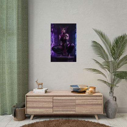 Juri Han Street Fighter Poster – Iconic Fighting Game Heroine Wall Art on modern gaming room wall, vivid purple ultra-high resolution print