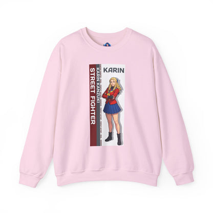 Karin Sweatshirt, Street Fighter Crewneck, Elegant Fighting Game Apparel for Fans — pink crewneck with Karin illustration
