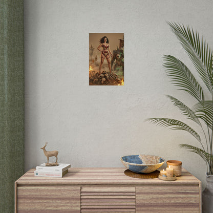 Fallout Queen Woman Poster / Fallout Queen Wall Art / Fallout Queen Art Print / Fallout Poster - powerful woman ruler standing over skulls in post-apocalyptic scene