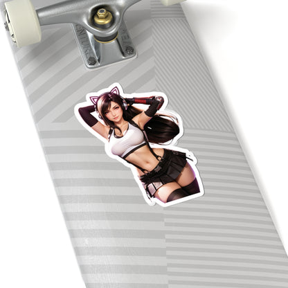 Tifa Lockhart Sticker – Fantasy Game Vinyl Sticker for Laptops & Indoor Decor on a skateboard.