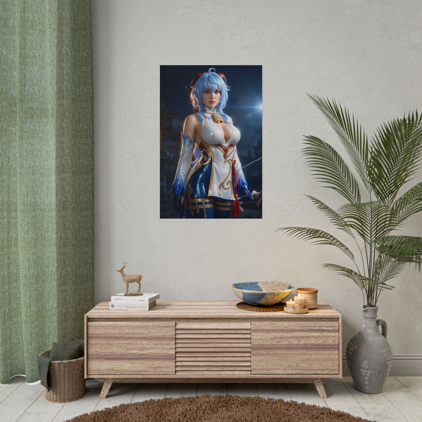Ganyu Poster, Genshin Impact Art Print – Iconic Cryo Archer Heroine displayed as premium wall art in a gamer room or anime-themed interior