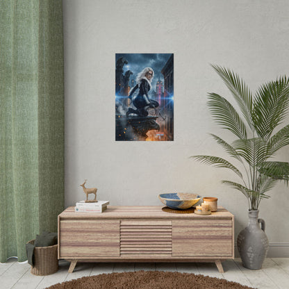 Black Cat Poster, Marvel Print – Classic Comic Wall Art Gift for Fans hanging in modern living room decor