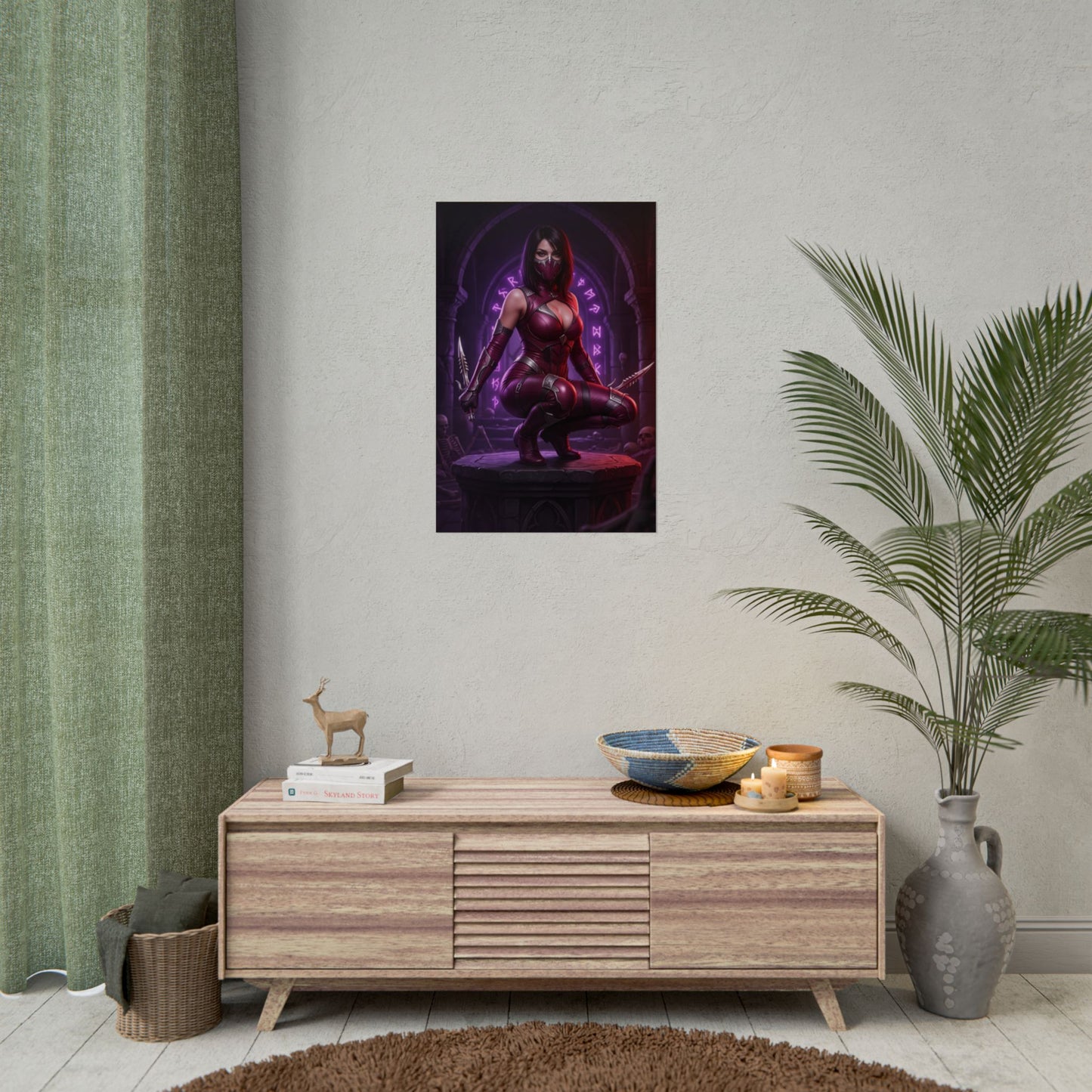 Mileena Mortal Kombat Poster – Iconic Fighting Game Villain Heroine Art on wall in gaming room, vivid high-resolution collector print