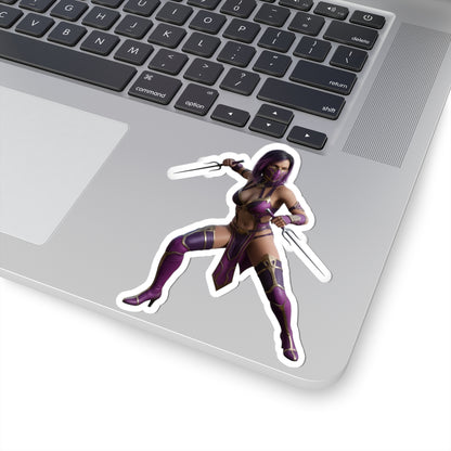 Mileena Sticker – Mortal Kombat Vinyl Sticker for Laptops & Indoor Decor on silver laptop, glossy durable vinyl, vibrant colors