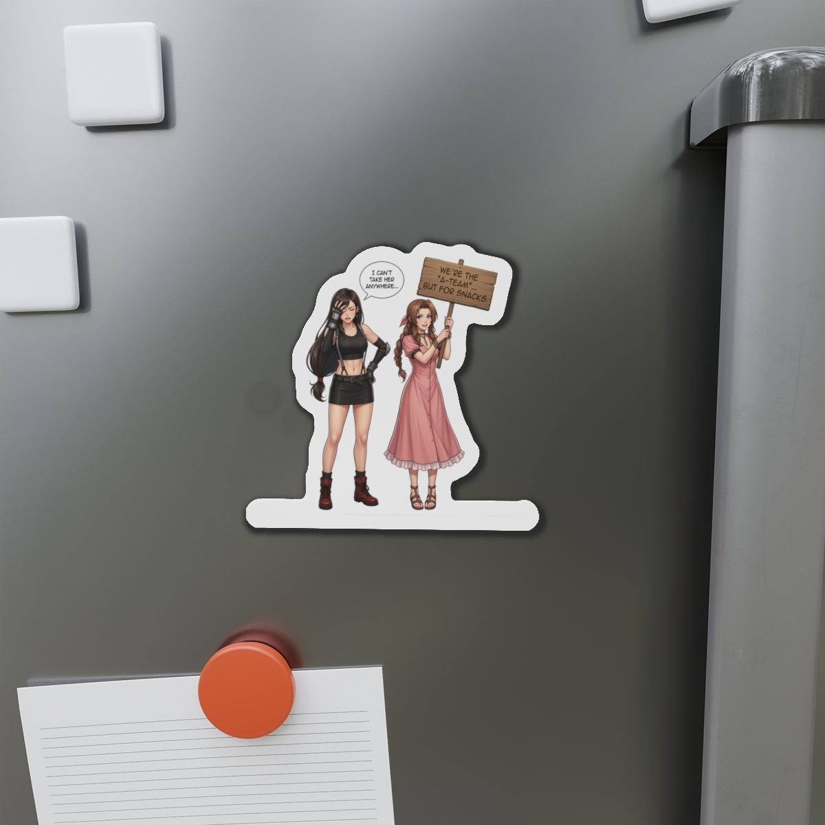 Магніт «Тіфа та Аеріт» – магніт на холодильник із дівчиною з аніме FF7, милий декор для геймерів-дуетів