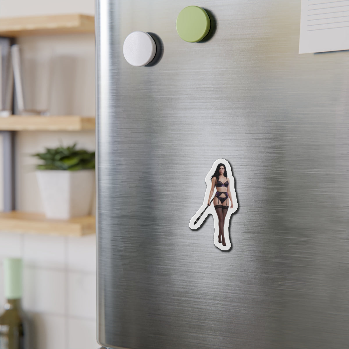 Yennefer Magnet – Fantasy Sorceress Fridge Magnet, Anime Style Decor die-cut vinyl on stainless fridge showing anime-style sorceress magnet