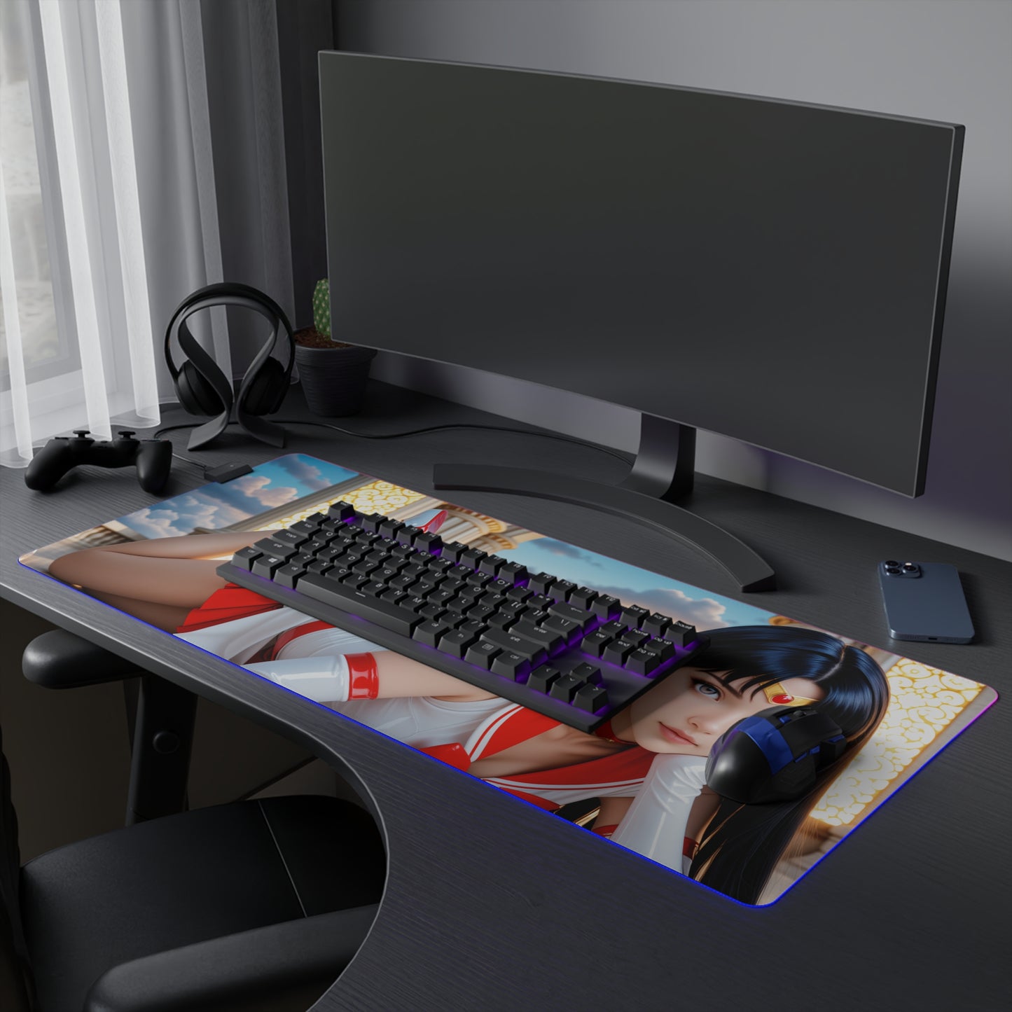 Килимок для столу Sailor Mars – світлодіодний RGB-підкладка, ігровий комплект із зображенням дівчини з аніме Waifu