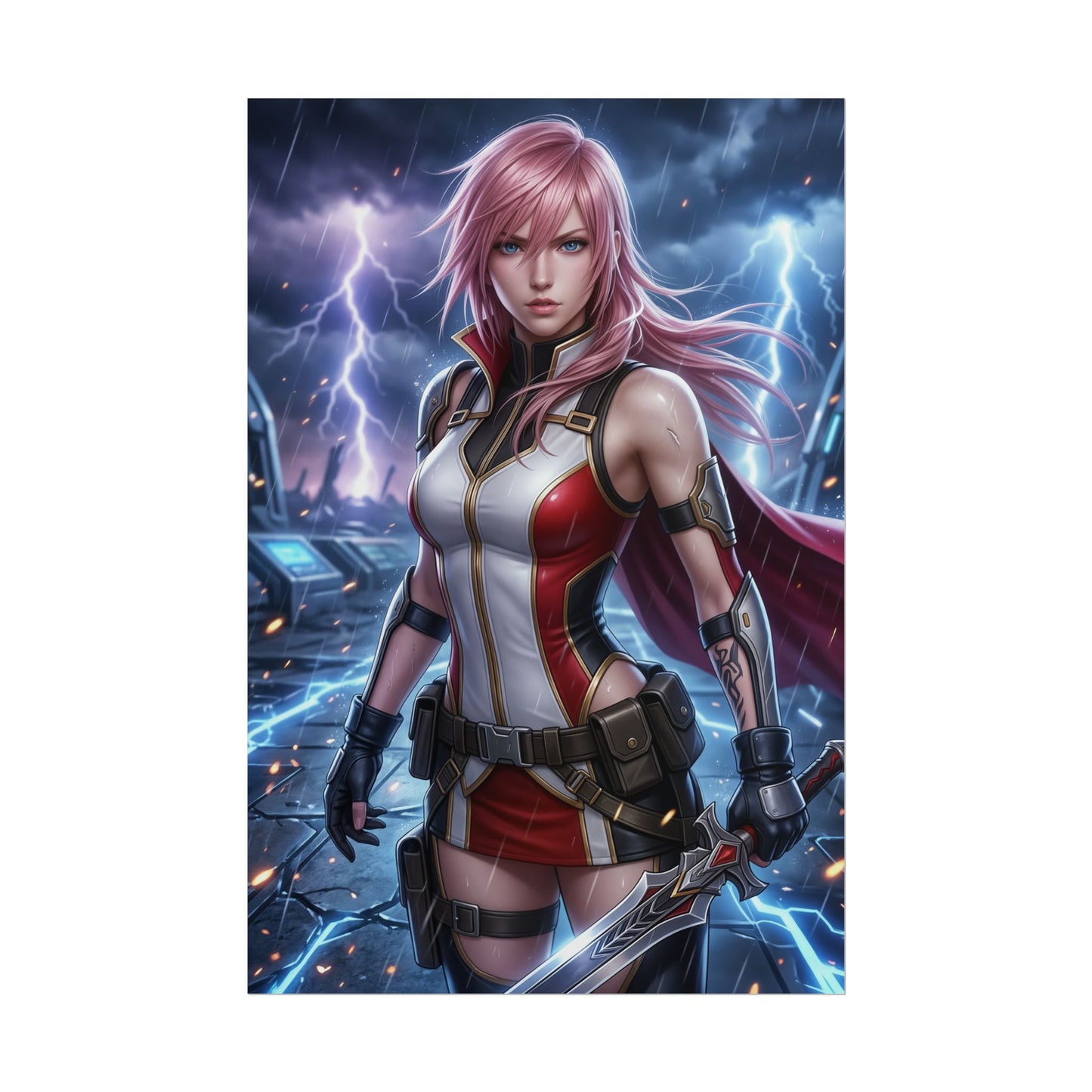 Lightning Final Fantasy XIII Poster Anime RPG Wall Art Warrior Woman Print Pink Hair Fighter Gaming Room Decor Gift