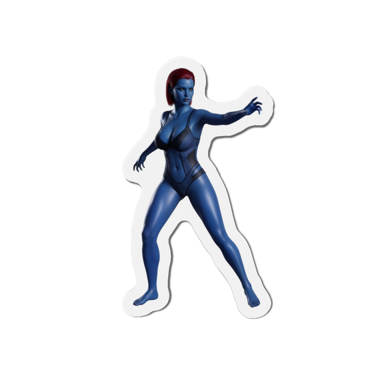 Mystique Magnet – Marvel Mutant Fridge Magnet, Anime Style Decor: die-cut vinyl Mystique fridge magnet in anime-style blue character pose