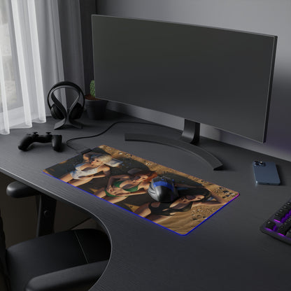 Ciri, Triss Merigold & Yennefer Desk Mat – LED RGB Pad showing trio sorceresses artwork on a RGB-lit gaming desk mat